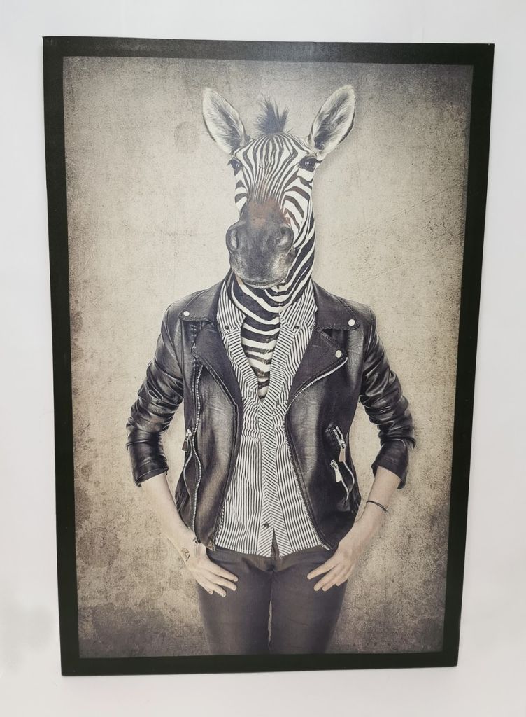 IMPRESSION SUR TOILE ZEBRE HUMANISE 60 X 90 CM - Photo N°1