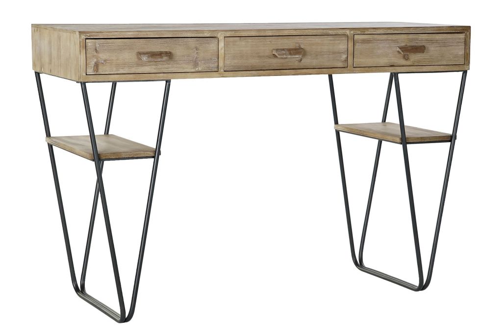 CONSOLE BOIS EPURE 3 TIROIRS PIEDS TUBE METAL NOIR AVEC ETAGERE 120 X 40 X 80 CM - Photo N°1