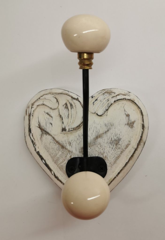 PATERE QUALITE 1 TETE COEUR BOIS PATINE BLANCHI 14.5 CM - Photo N°5