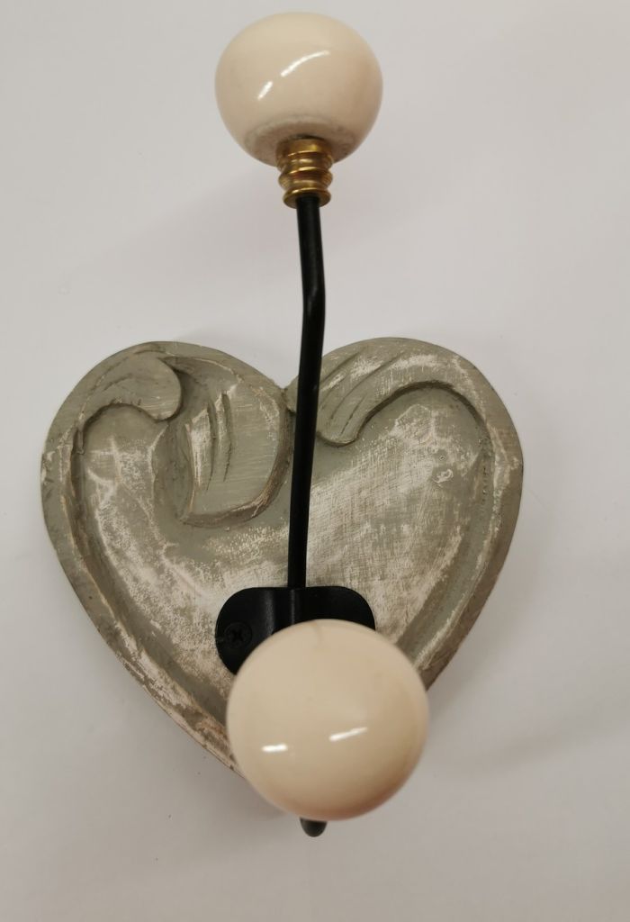 PATERE QUALITE 1 TETE COEUR BOIS PATINE GRISE 14.5 CM - Photo N°5