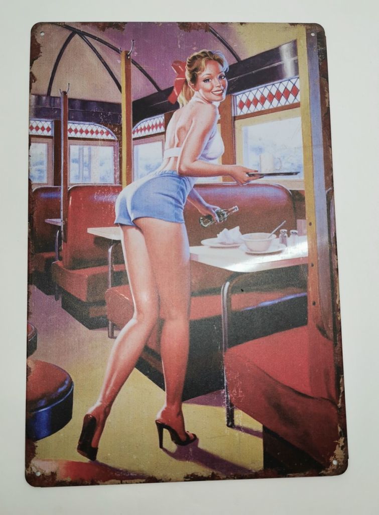 PLAQUE METAL 20 X 30 cm PIN UP DINER - Photo N°4