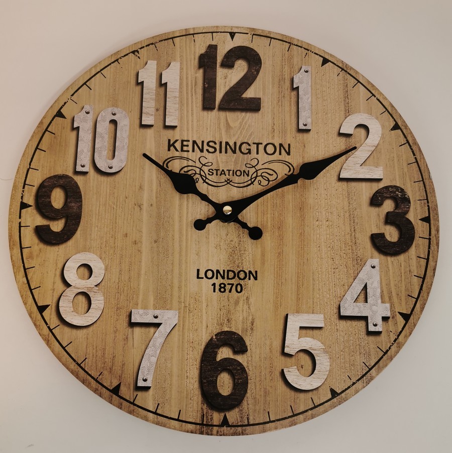 HORLOGE MURALE MDF 34 CM DECO KENSINGTON VIEILLI - Photo N°1