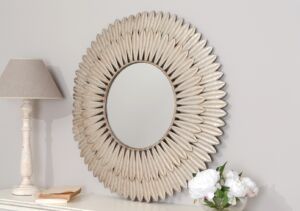 MIROIR PLUMES METAL DORE PATINE VIEILLI 85 X 85 X 3 CM