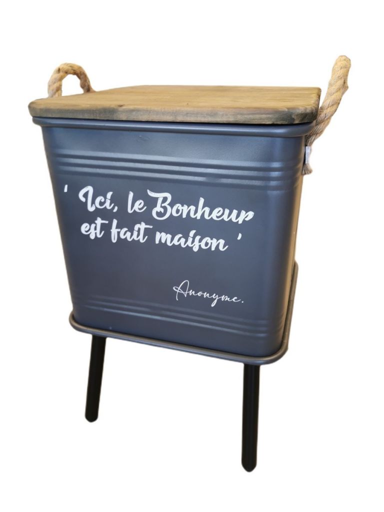 TABLE D'APPOINT ET CAISSE DE RANGEMENT METAL GRIS DECO   34 x 34 x 53.5 cm - Photo N°1