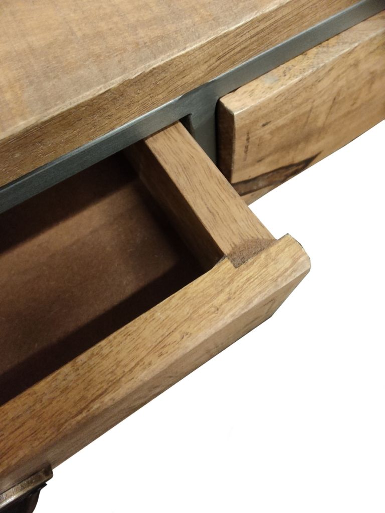 TABLE BASSE 2 TIROIRS EN PALISSANDRE ET METAL 115 X 45 X 65 CM - Photo N°2