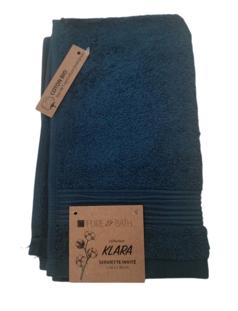 SERVIETTE INVITE 30 X 50 KLARA COTON BIO 600 grs COULEUR BLEU CANARD - Photo N°4