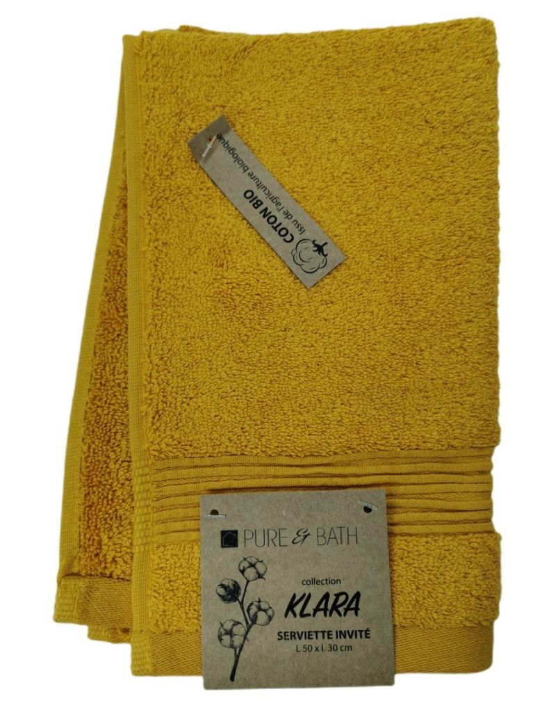 SERVIETTE INVITE 30 X 50 KLARA COTON BIO 600 grs COULEUR MOUTARDE - Photo N°4