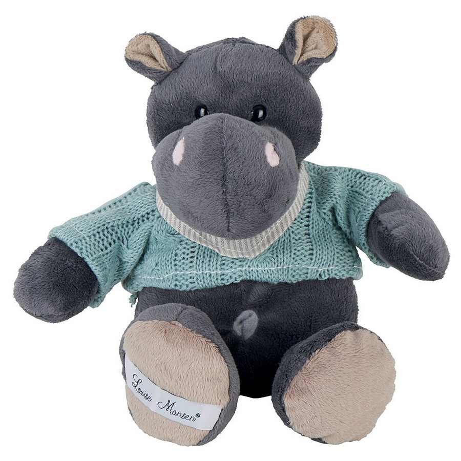 PELUCHE HIPPOPOTAME GRIS NOMMEE ARWEN PULL CIEL FOULARD VELOURS 28 CM - Photo N°1