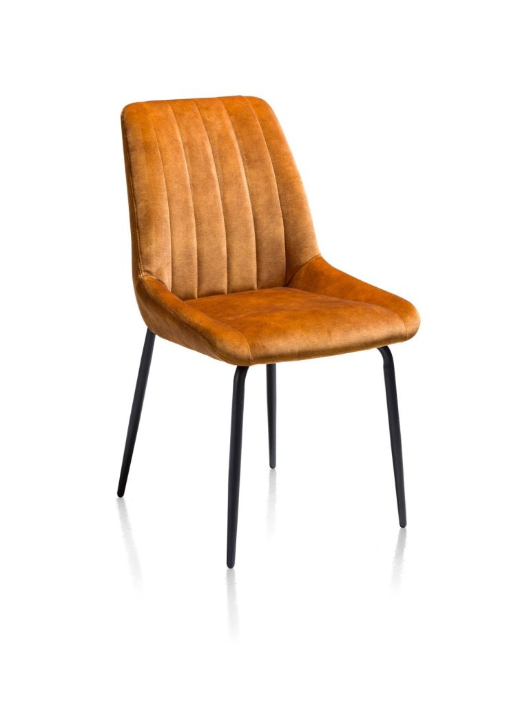 CHAISE REMON KARESE VELOURS OCRE PIEDS METAL POUDRE NOIR 53 X 62 X 91 CM - Photo N°1