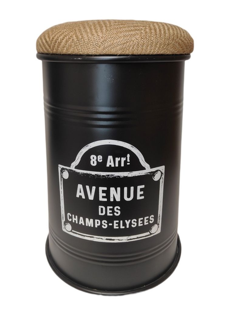 POUF COFFRE DE RANGEMENT CONIQUE METAL NOIR DECO AVENUE DES CHAMPS 34 x 48 cm - Photo N°1