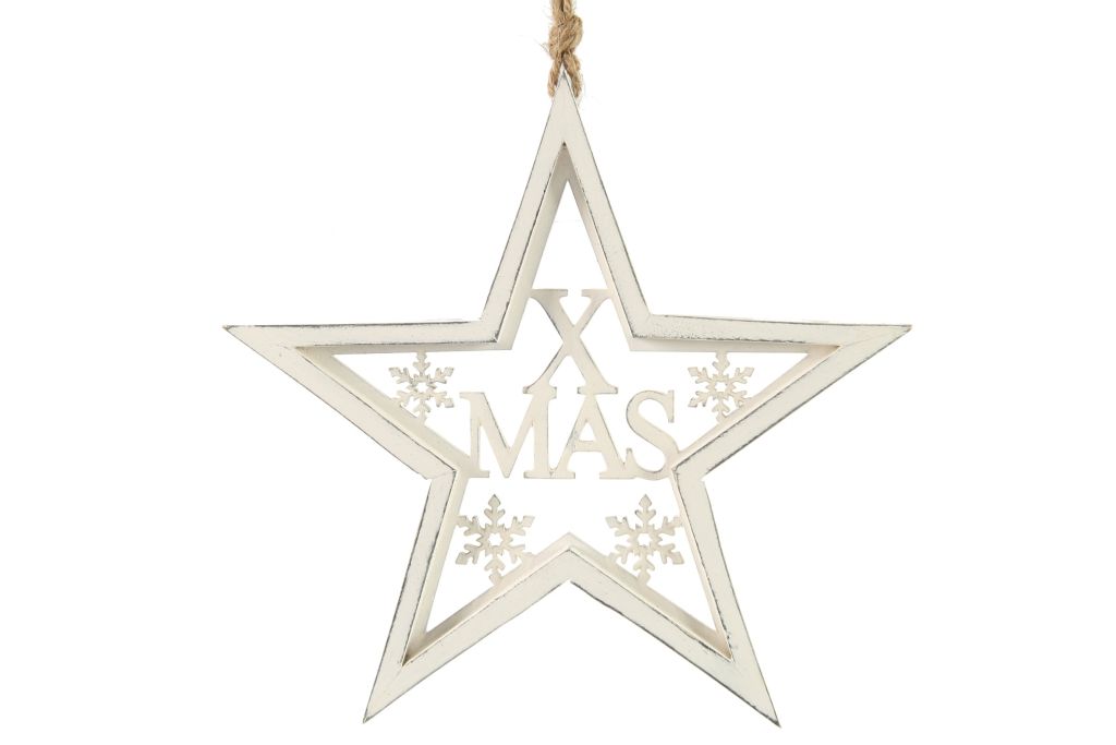 ETOILE EN BOIS BLANC PATINE XMAS 23.5 X 23.5 X 2.5 CM - Photo N°1