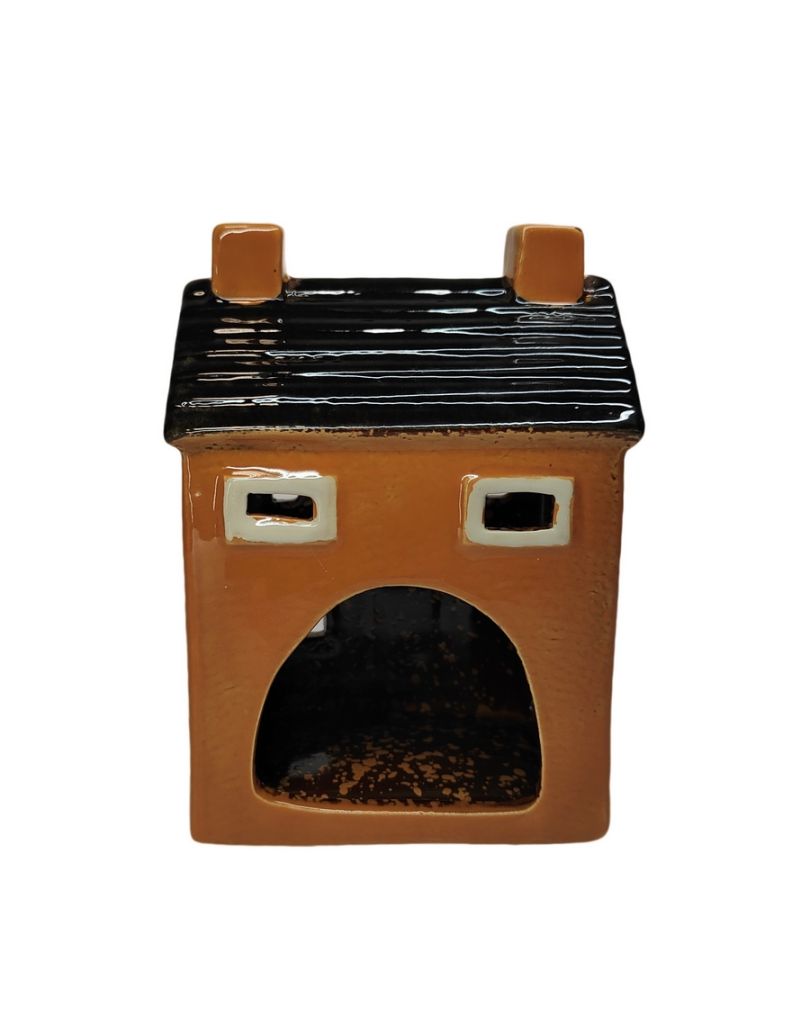 PHOTOPHORE DECOR MAISON EN PORCELAINE SABLE NOIR ET BLEU 7.5 X 15.5 X 10.5 CM - Photo N°3