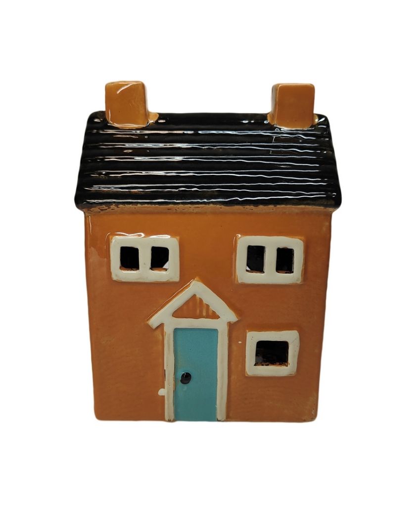 PHOTOPHORE DECOR MAISON EN PORCELAINE SABLE NOIR ET BLEU 7.5 X 15.5 X 10.5 CM - Photo N°1