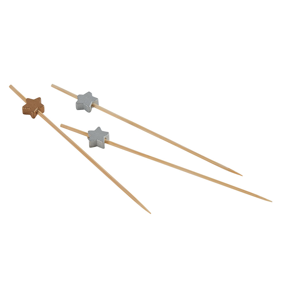 SET DE 20 PICS APERITIF DECOR ETOILE ARGENT ET DORE - Photo N°1