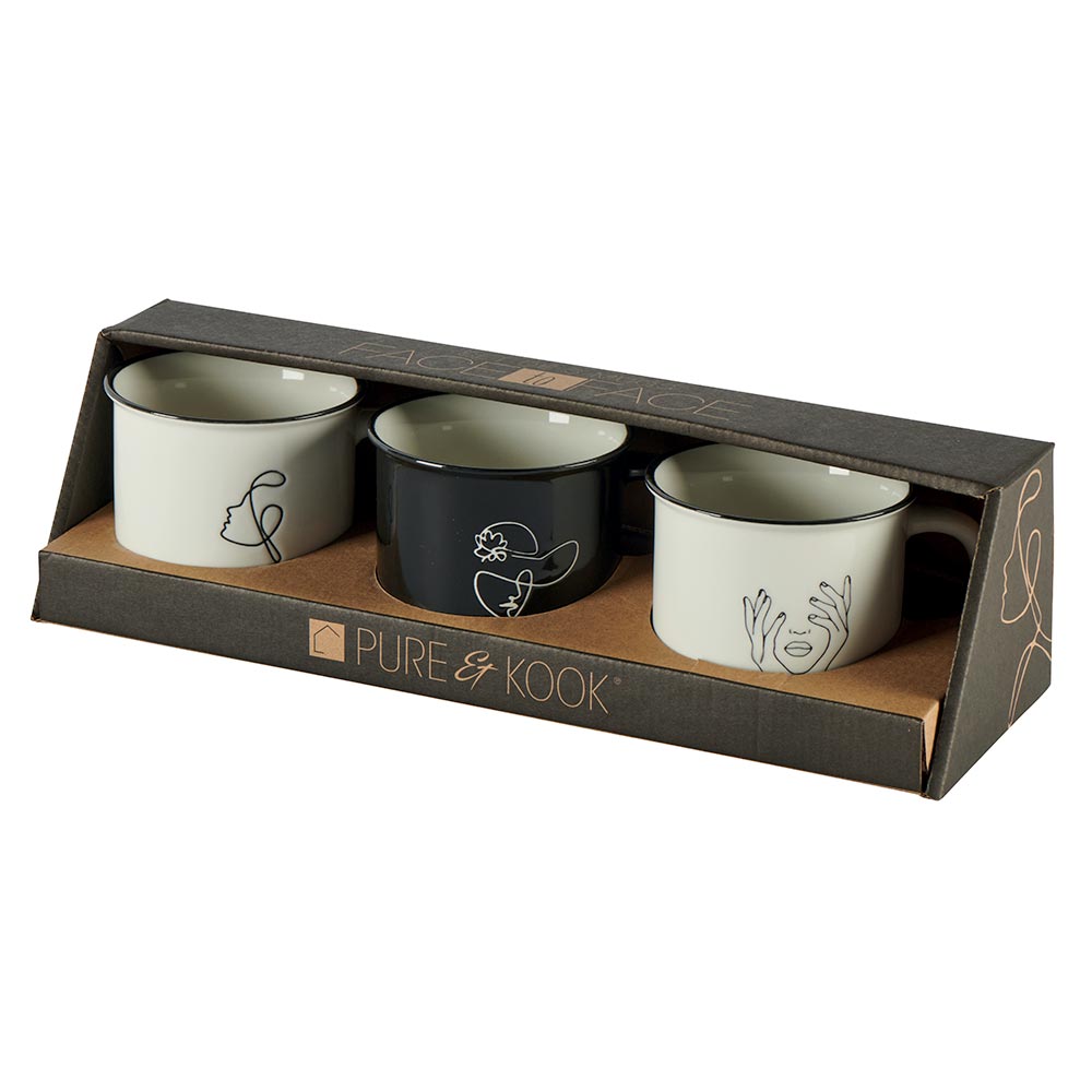 SET 3 MUGS DECOR VISAGE PORCELAINE COULEUR NOIR ET BLANC 9.5 X 9 CM - Photo N°5