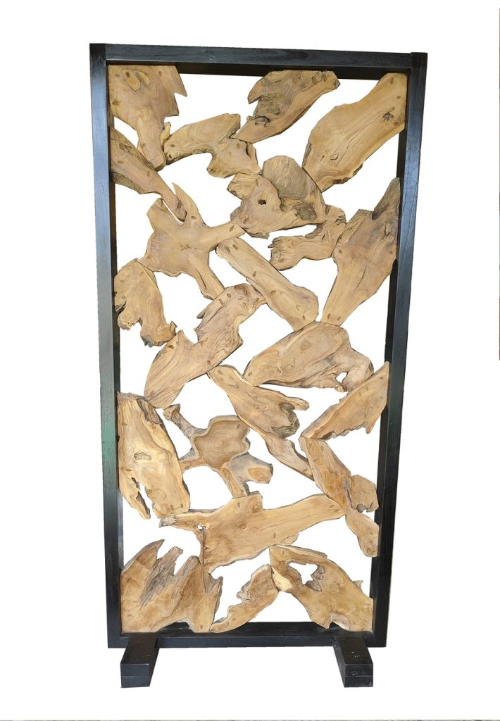 SEPARATION DECORATIVE EN RACINE DE TECK ET BOIS NOIR 100 X 200 X 40 CM - Photo N°6