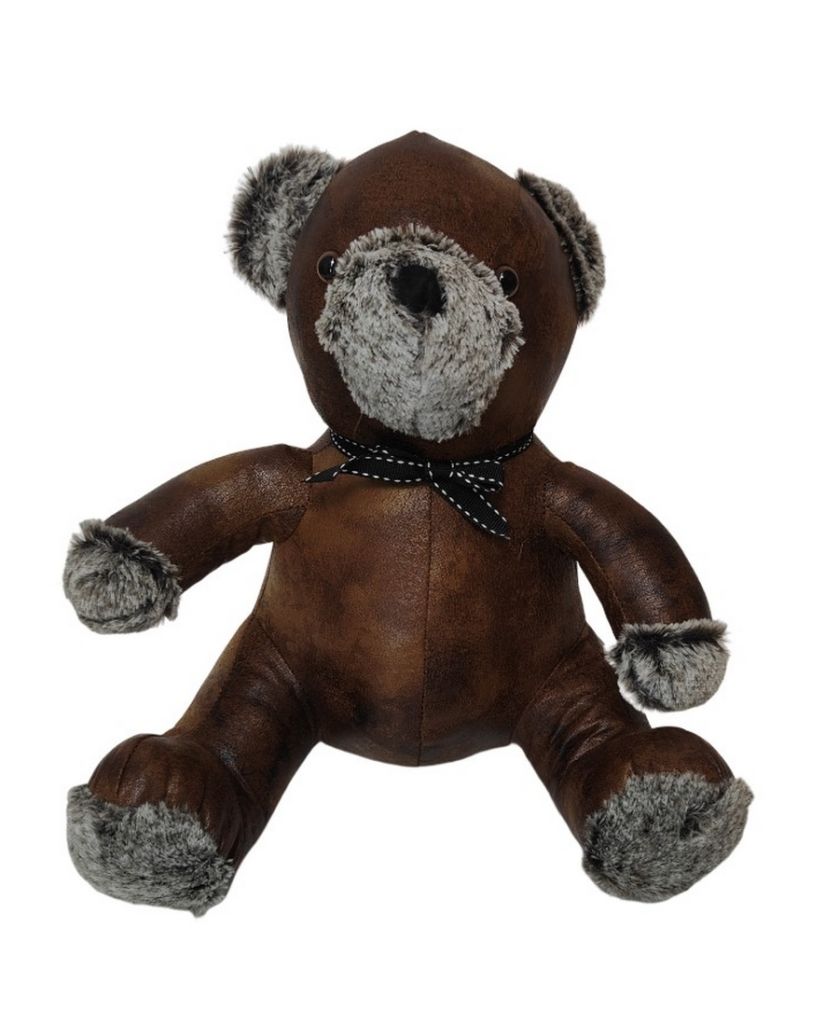 OURS CALE PORTE ASPECT VIEUX CUIR ET PELUCHE GRISE 30 X 31 X 22 CM - Photo N°5