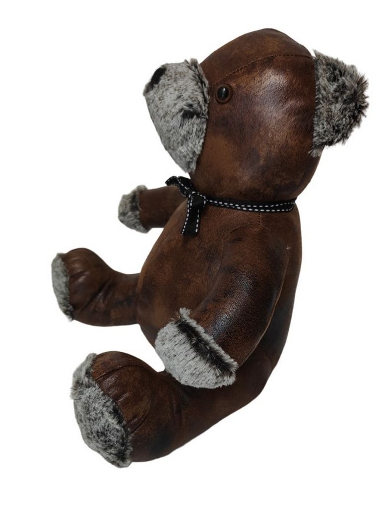 OURS CALE PORTE ASPECT VIEUX CUIR ET PELUCHE GRISE 30 X 31 X 22 CM - Photo N°4