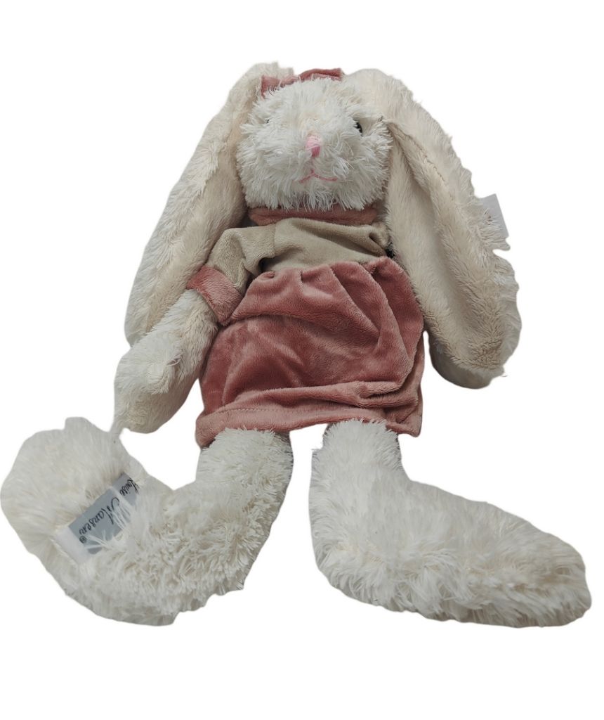 LAPIN BLANC EN ROBE BEIGE ET ROSE  NOMME MONA 50 CM - Photo N°5
