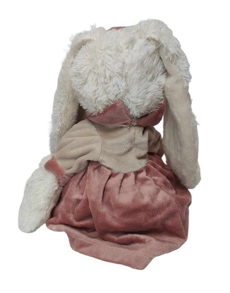 LAPIN BLANC EN ROBE BEIGE ET ROSE  NOMME MONA 50 CM - Photo N°3