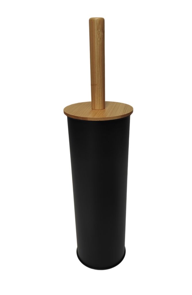 BALAI BROSSE DE TOILETTE CYLINDRIQUE BI-MATIERE BAMBOU ET METAL NOIR 9.5 X 37 CM - Photo N°2