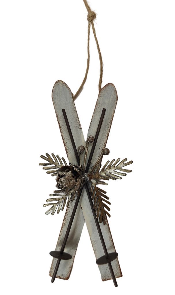 SKIS ARGENTE PAILLETE EN METAL A SUSPENDRE 17 X 7 X 2.2 CM - Photo N°1