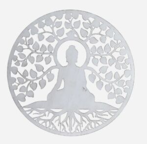 DECORATION MURALE METAL  BLANC BOUDDHA 60 x 60 X 1 CM
