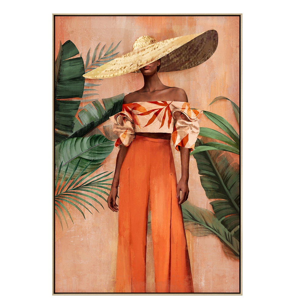 CADRE TOILE  MODERNE FEMME GRAND CHAPEAU TROPICAL 82 X 122 CM - Photo N°1