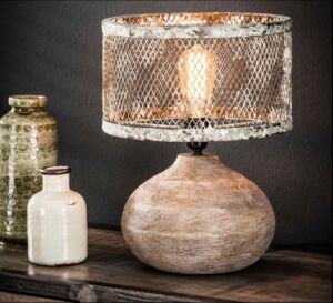 LAMPE A POSER PIED BOIS ABAT-JOUR METAL AVEC OXYDATION 31 X 31 X 40 CM