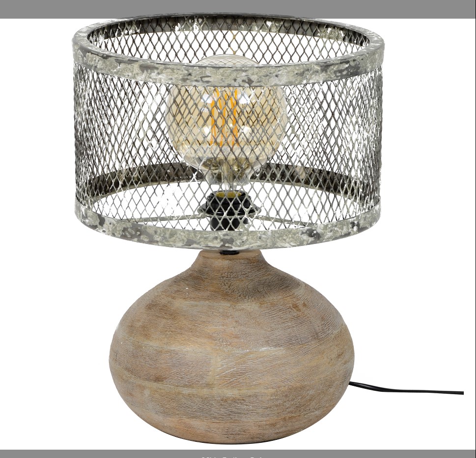 LAMPE A POSER PIED BOIS ABAT-JOUR METAL AVEC OXYDATION 31 X 31 X 40 CM - Photo N°4