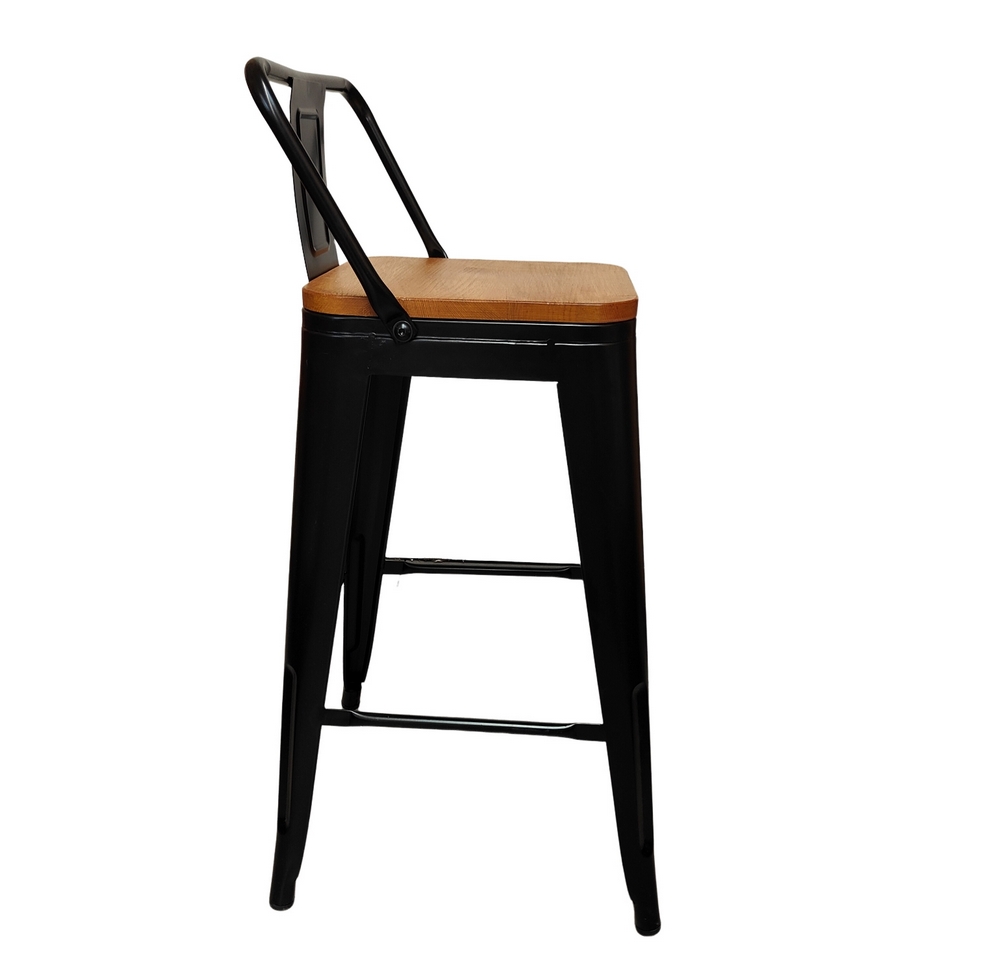 CHAISE D'ILOT METAL NOIR AVEC DOSSIER ET ASSISE BOIS BROSSE  84 X 42 X 42 CM - Photo N°2