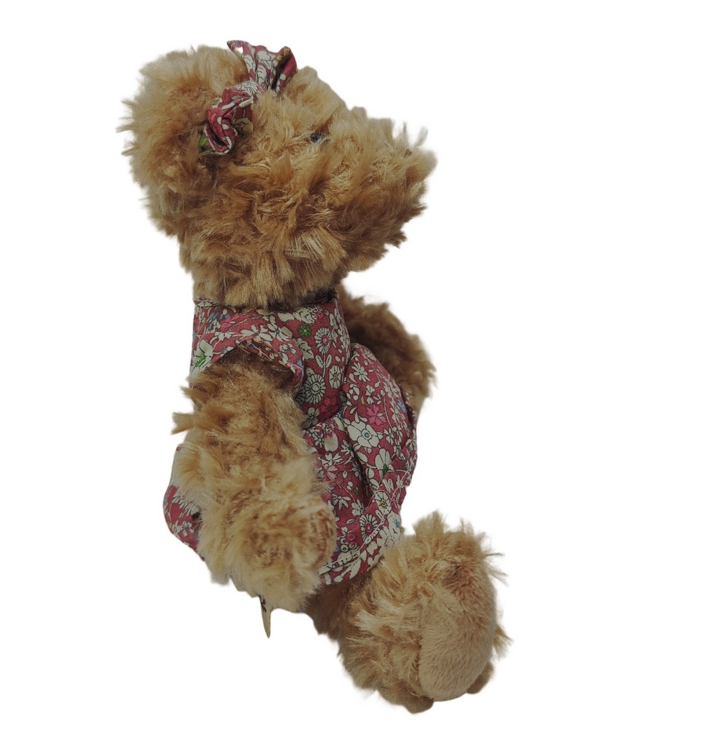 Petite Peluche ours beige robe vichy rouge LA GALLERIA