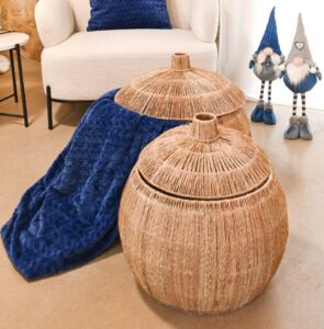 PANIER FIL DE JUTE AVEC COUVERCLE  40 X 40 X 40 CM