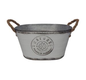 JARDINIERE EN METAL BLANC NATURE PETALES ET BOURGEONS 29 X 18 X 15 CM