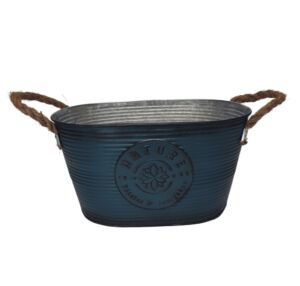 JARDINIERE EN METAL BLEU NATURE PETALES ET BOURGEONS 29 X 18 X 15 CM