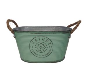 JARDINIERE EN METAL VERT NATURE PETALES ET BOURGEONS 29 X 18 X 15 CM