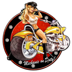 PLAQUE METAL 44 X 1 X 45 cm PIN UP SUR MOTO