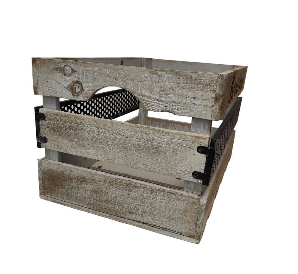 CAISSE A POMME EN BOIS ET METAL NOIR 42 X 23 X 28 CM - Photo N°2