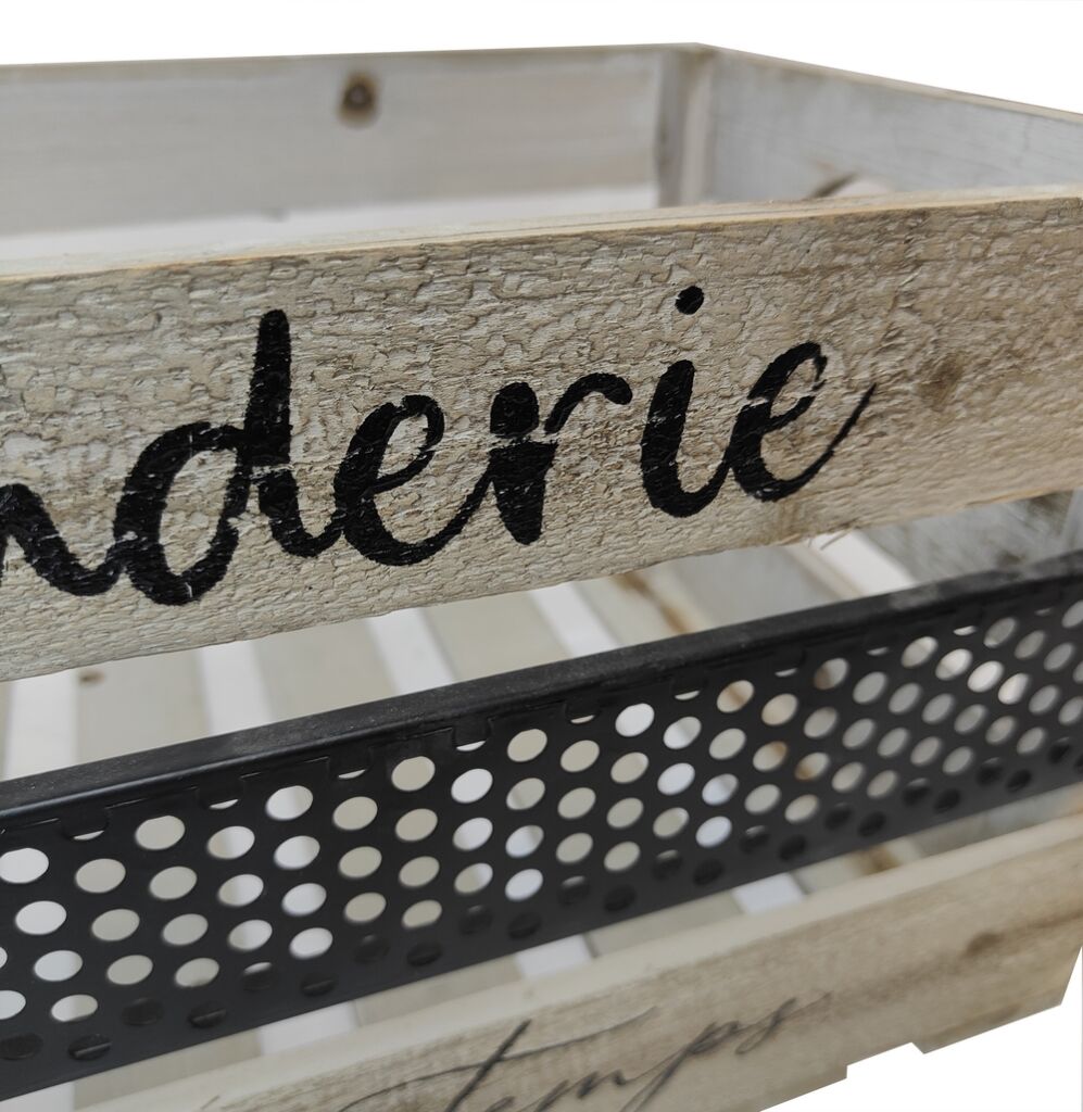 CAISSE A POMME EN BOIS ET METAL NOIR 42 X 23 X 28 CM - Photo N°3