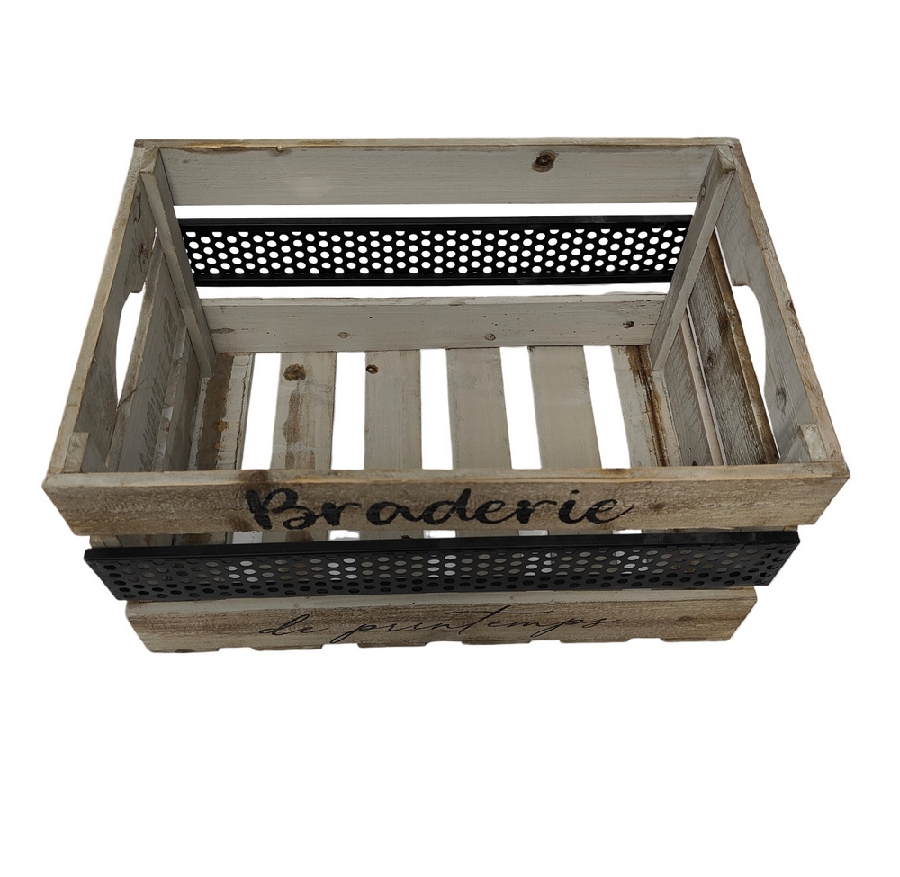 CAISSE A POMME EN BOIS ET METAL NOIR 42 X 23 X 28 CM - Photo N°4