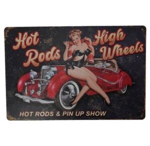 PLAQUE METAL MURALE 20X30 CM VOITURE ET PIN-UP