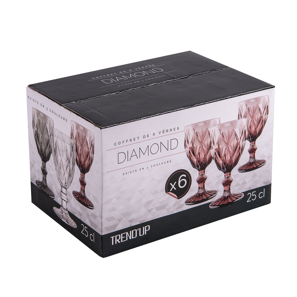 BOITE DE 6 VERRES A PIED 25 CL DIAMOND GRIS - Photo N°2