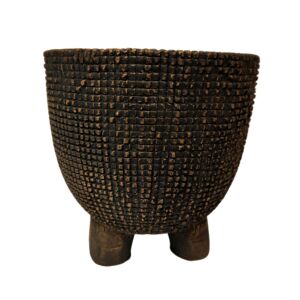 POT DE FLEUR OU CACHE POT TERRE CUITE NOIR ET DORE 13 X 12.5 CM