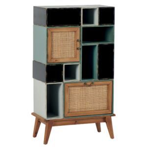 COMMODE DECO CAISSON MODULABLES MDF SAPIN FER ET ROTIN  63 X 111 X 32 CM