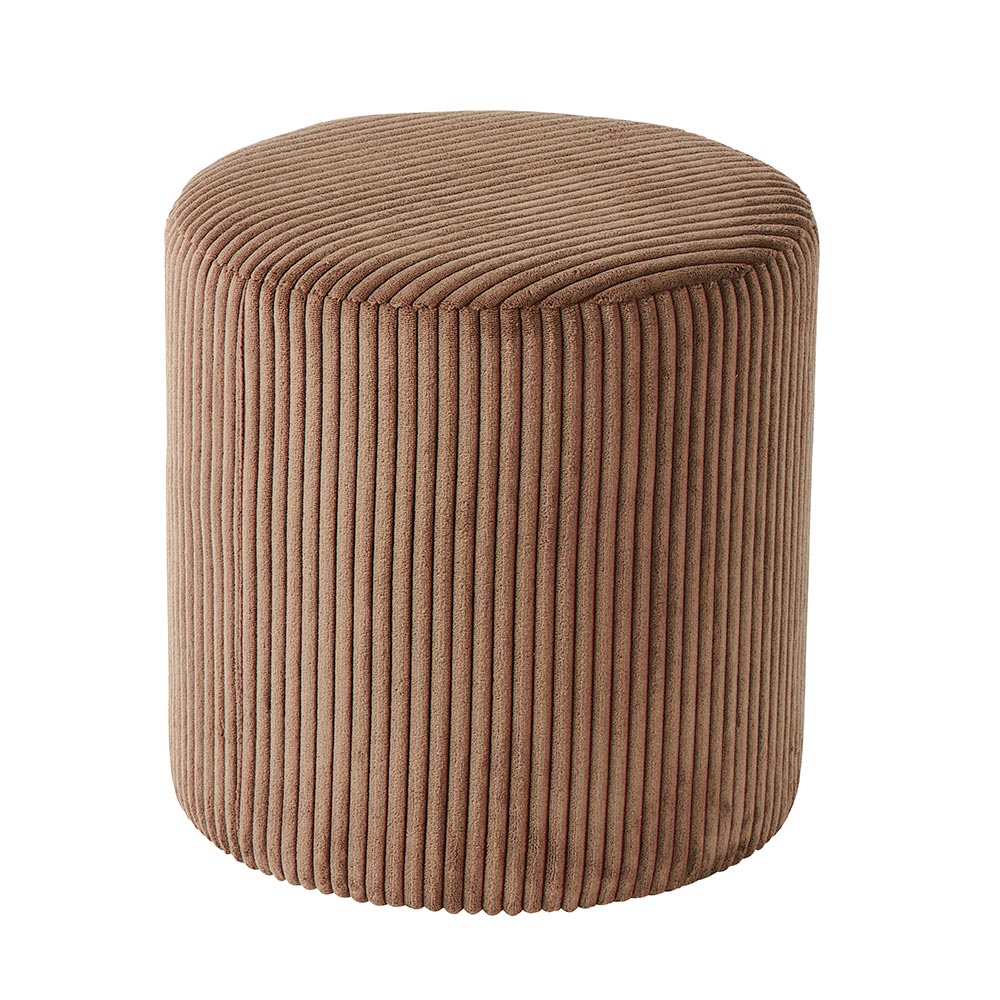 POUF ROND SNAW VELOURS GROSSES COTES COULEUR CAMEL 35 X 35 X 36 CM - Photo N°1