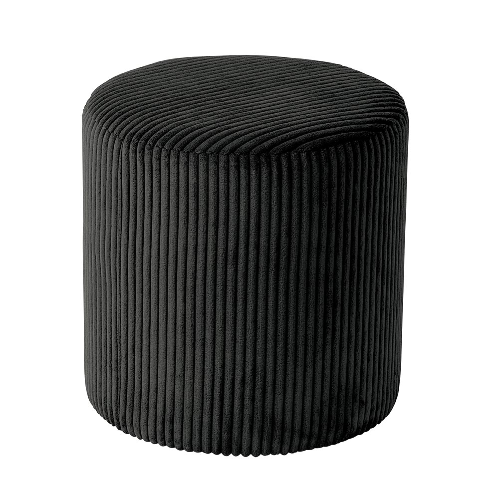 POUF ROND SNAW VELOURS GROSSES COTES COULEUR NOIR 35 X 35 X 36 CM - Photo N°1