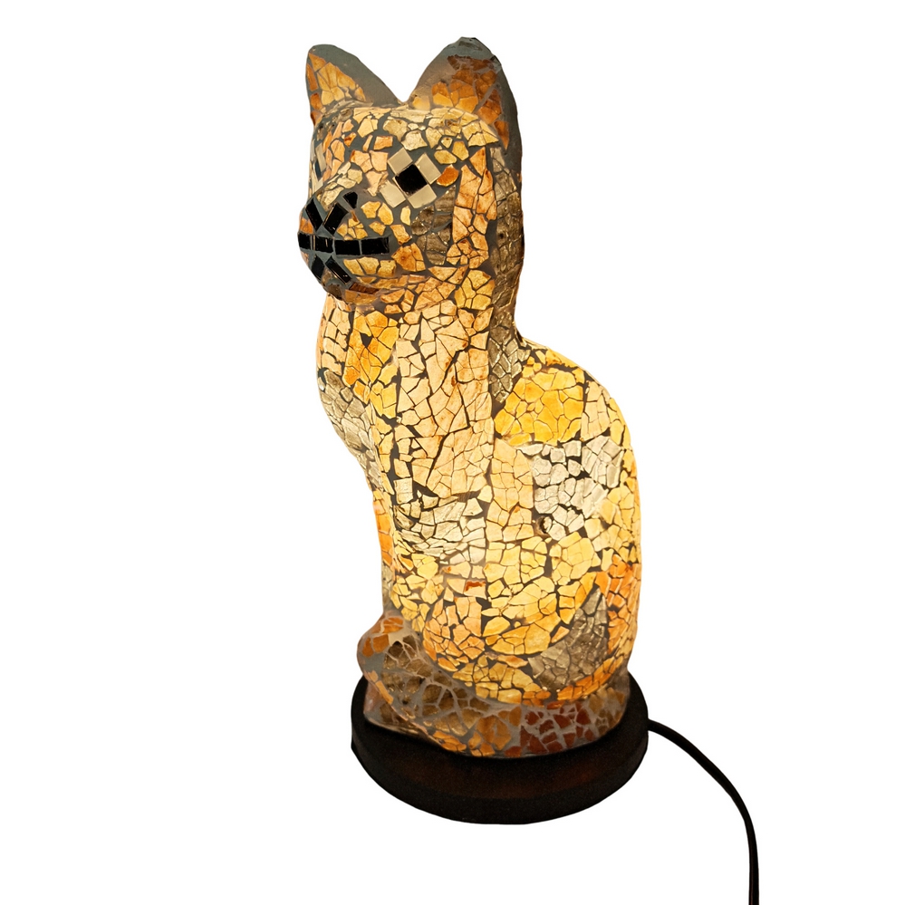 LAMPE CHAT GOLD A POSER MOSAIQUE DE VERRE 30 CM - Photo N°1