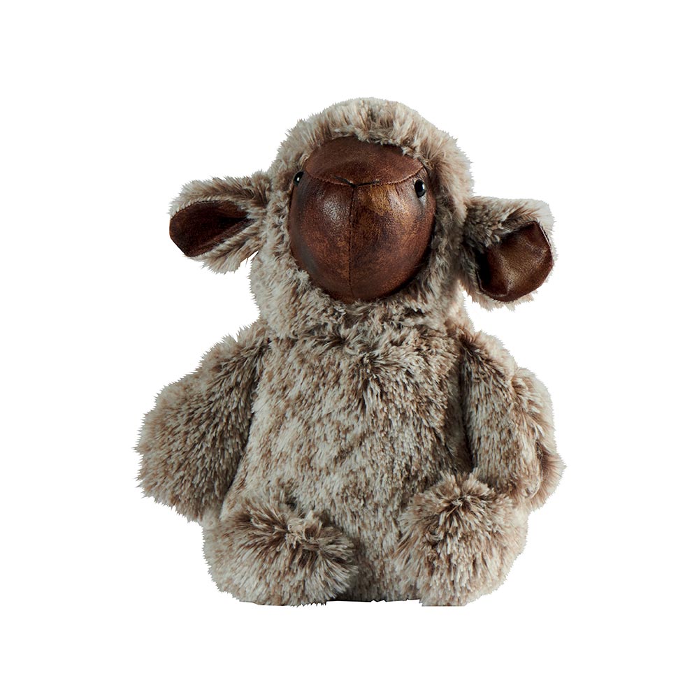 BLOQUE PORTE MOUTON SIMILI CUIR ET PELUCHE GRISE  23 X 28 X 20 CM - Photo N°1