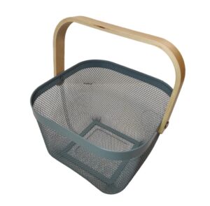 PANIER METAL CARRE BLEU 1 ANSE BOIS 21.5 X 20 X 16 CM