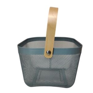 PANIER METAL CARRE BLEU 1 ANSE BOIS 25 X 24.5 X 18.5 CM
